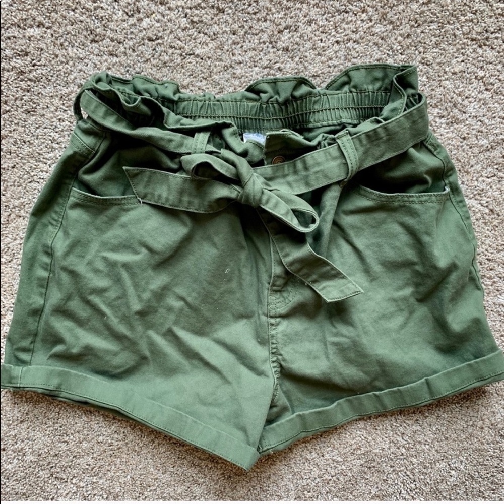 Paper bag high waisted shorts with adjustable belt